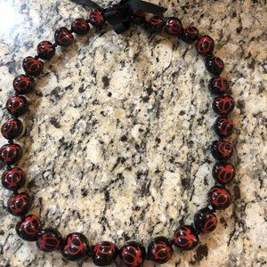 Black + Red Sea Turtle Natural Candlenut Necklace Industrial Gothic Gothcore